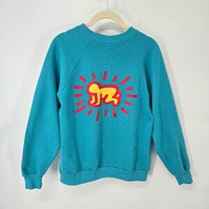 Vtg Keith Haring Blue Radiant Baby Dog Crewneck Sweatshirt Kid's Sz Medium 10-12